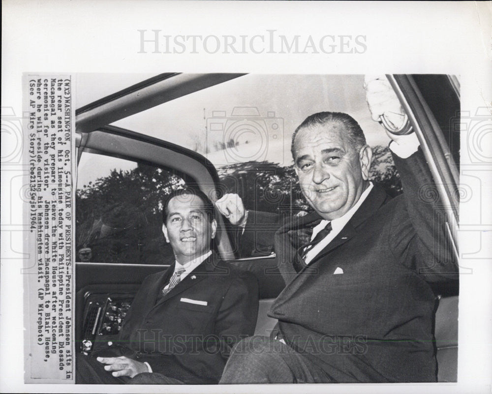 1964 Press Photo Pres. Johnson with Philippine Pres. Diosdado Macapagal - Historic Images