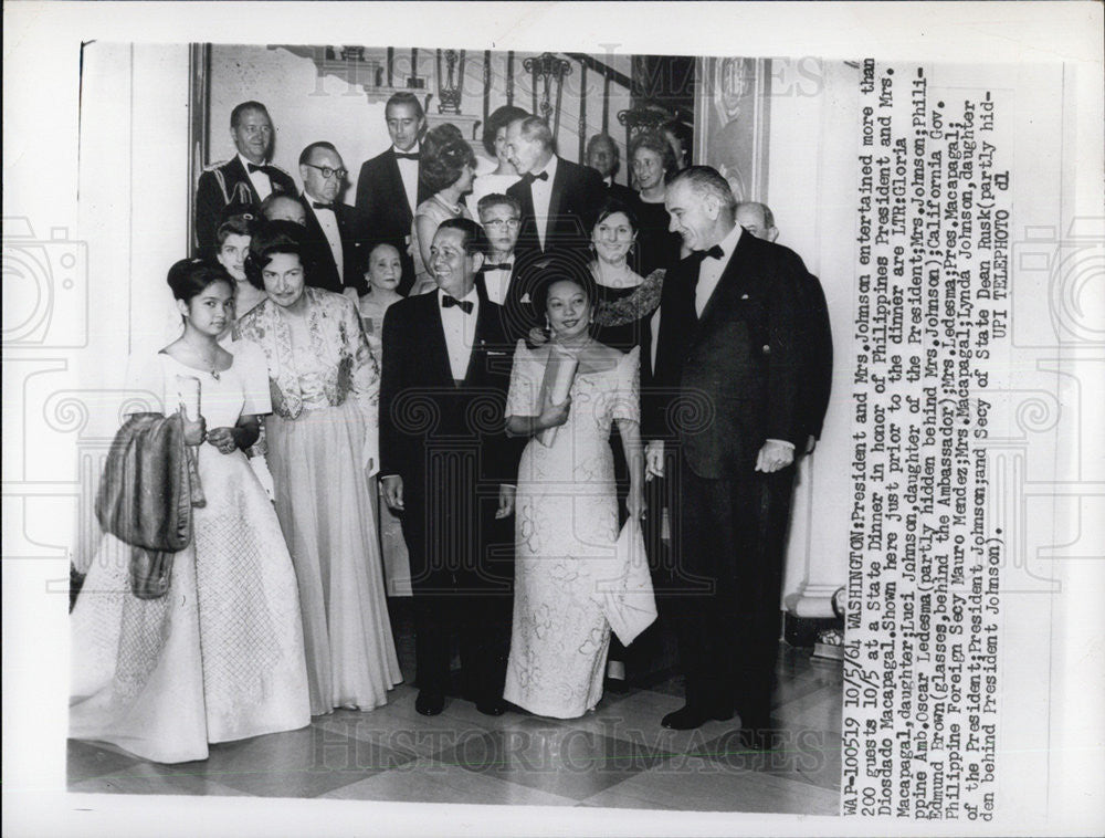 1964 Press Photo Pres. &amp; Mrs. Johnson, Pres. &amp; Mrs.  Macapagal &amp; daughters - Historic Images