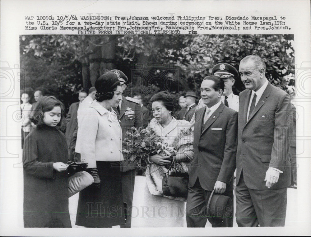 1964 Press Photo Pres. &amp; Mrs.Johnson, Pres. &amp; Mrs. &amp; daughter Gloria Macapagal - Historic Images