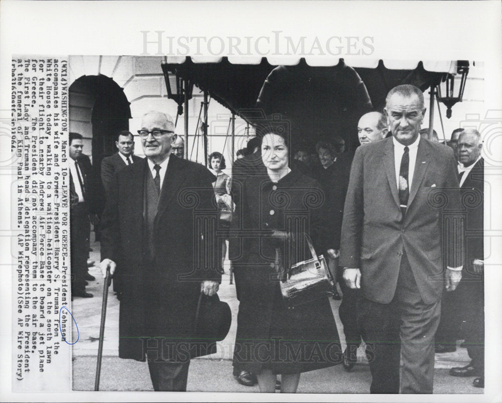 1964 Press Photo President Johnson, Mrs. Johnson &amp; former Pres. Harry Truman - Historic Images