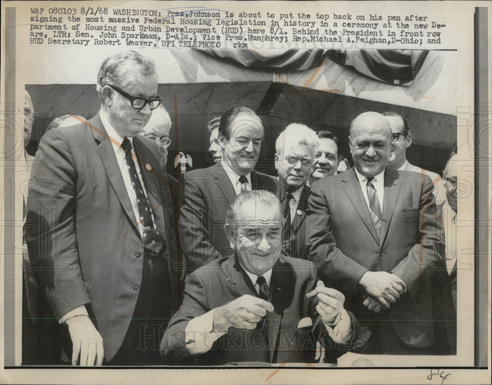 1968 Press Photo Pres. Johnson, Sen. John Sparkman, Vice Pres.  Humphrey - Historic Images