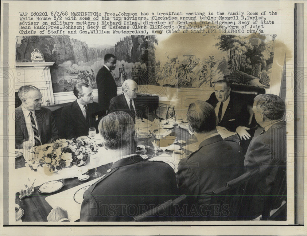 1968 Press Photo President Johnson, Maxwell D. Taylor, Richard Helms, Dean Rusk - Historic Images