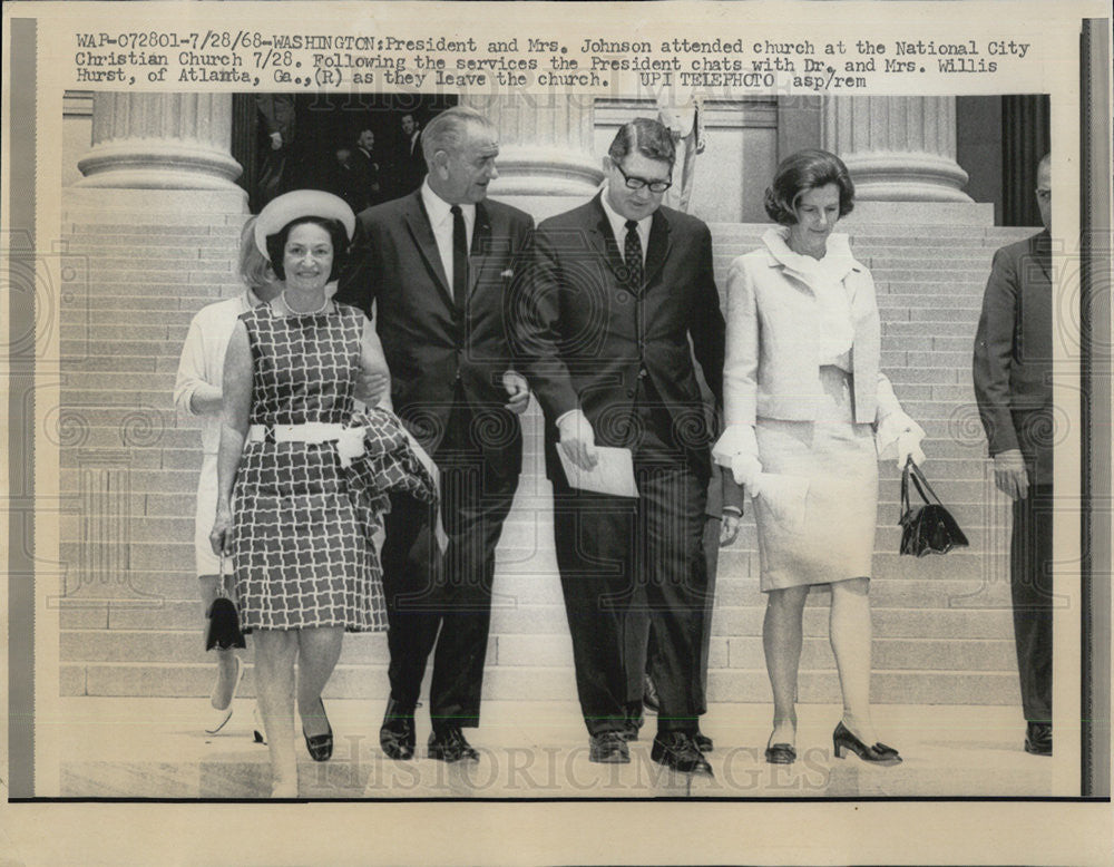 1968 Press Photo Pres. Johnson &amp; Mrs. Johnson at National City Christian Church - Historic Images