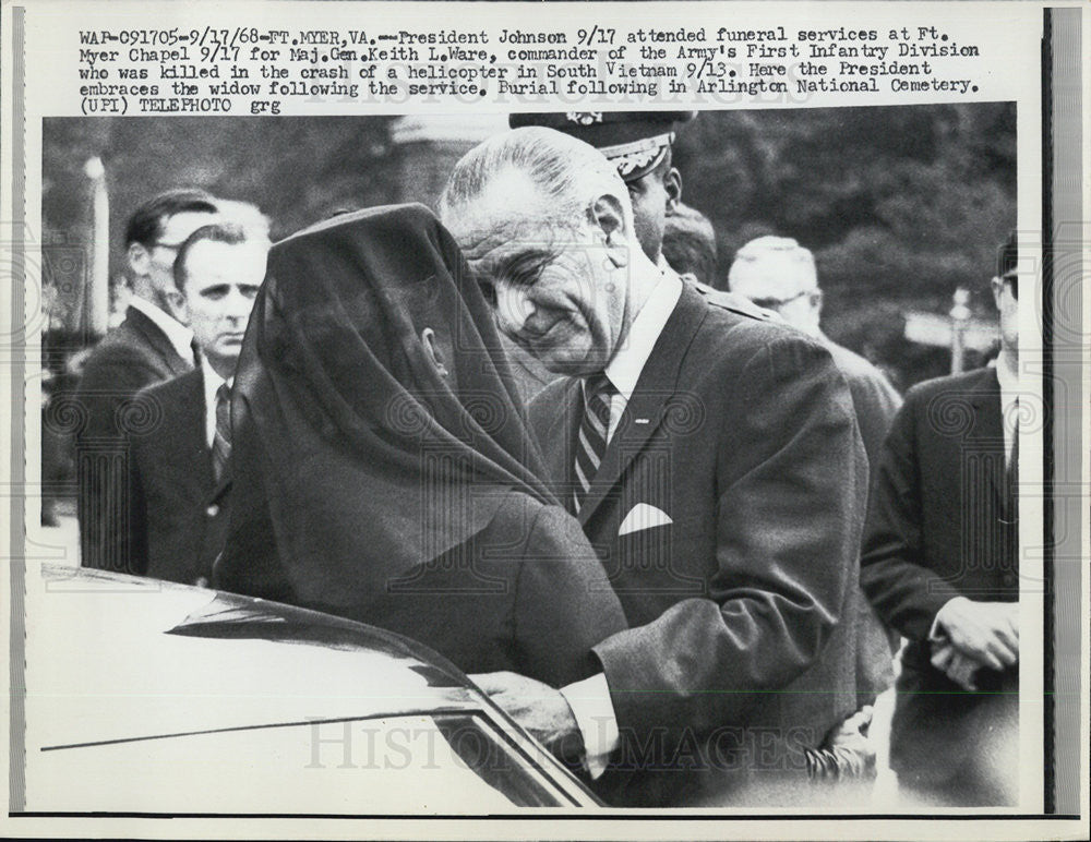 1968 Press Photo President Johnson at funeral of Maj. Gen. Keith L. Ware - Historic Images