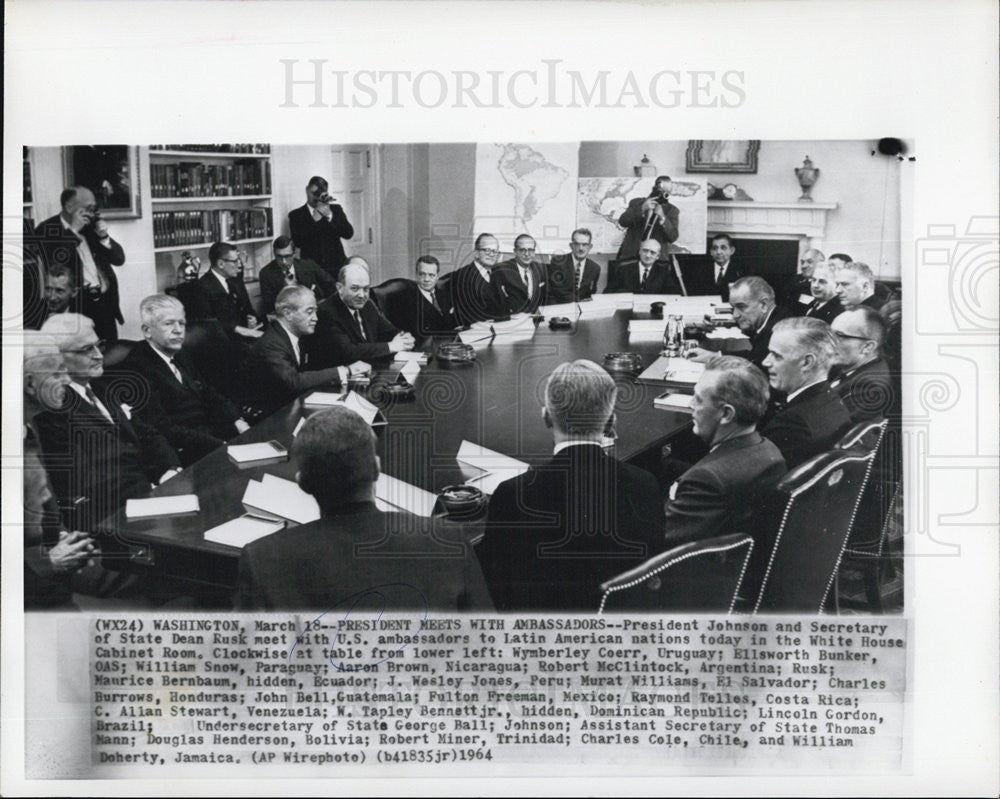 1964 Press Photo  President Johnson &amp; Sec. of State Dean Rusk - Historic Images