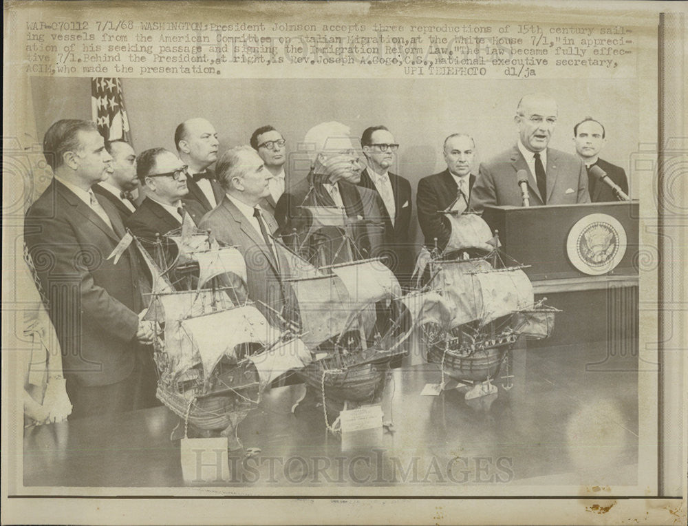 1968 Press Photo President Johnson and Rev. Joseph A. Cogo - Historic Images