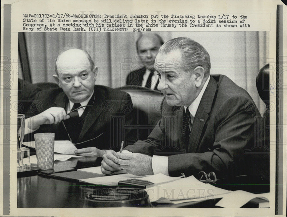 1968 Press Photo President Union Johnson with Secretary of State Dean Rusk - Historic Images