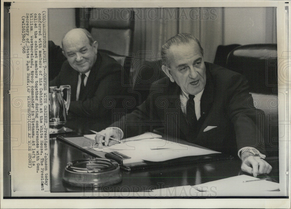 1968 Press Photo Pres. Johnson with Gen. William Westmoreland &amp; Dean Rusk - Historic Images