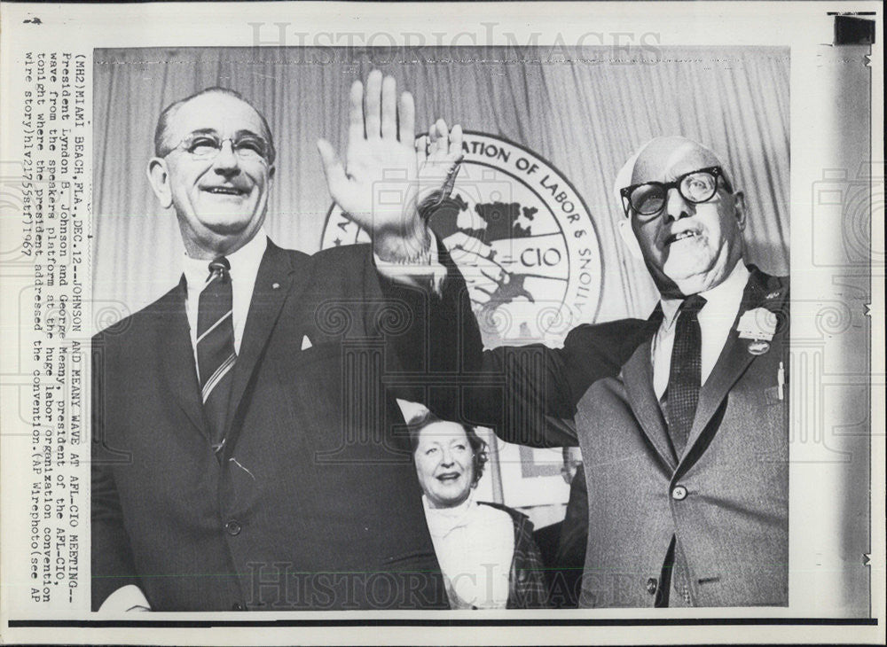 1967 Press Photo  President Johnson &amp; George Meany, Pres. of AFL-CIO - Historic Images