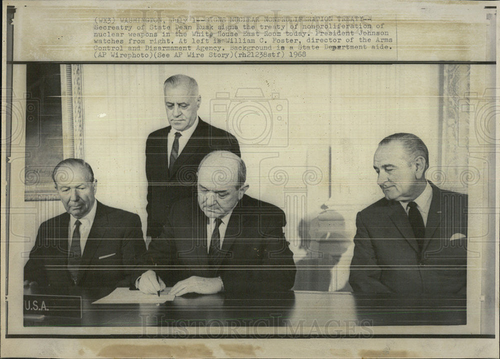 1968 Press Photo Dean Rusk, President Johnson, William C. Foster - Historic Images