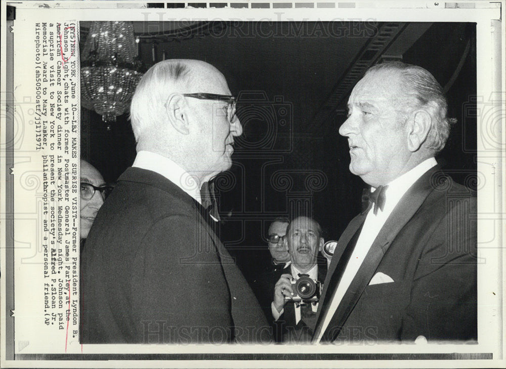 1971 Press Photo President Johnson James Farley American Cancer Society Dinner - Historic Images