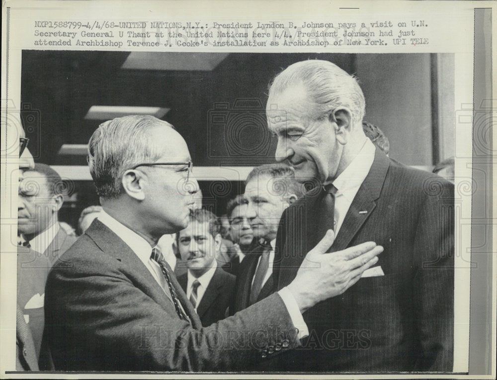 1968 Press Photo President Johnson &amp; United Nations Secretary General U Thant - Historic Images