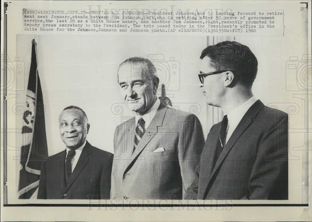 1968 Press Photo President Johnson, Tom Johnson, &amp; Tom Johnson in Washington - Historic Images