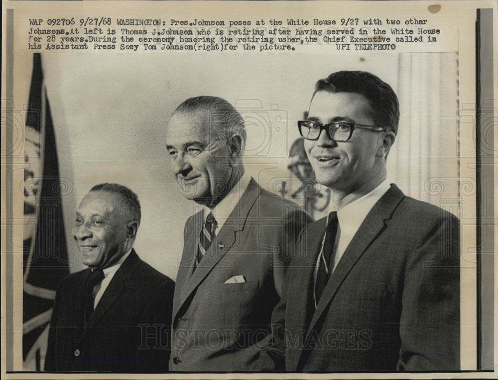 1968 Press Photo President Johnson Thomas Johnson Retirement White House Usher - Historic Images