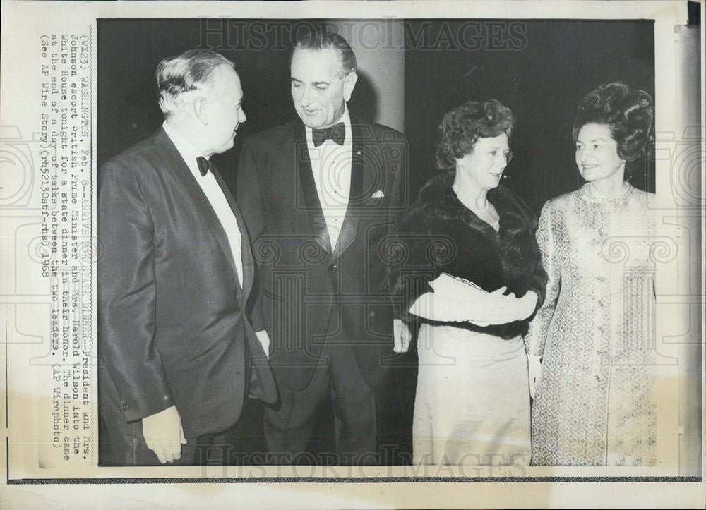 1968 Press Photo President Johnson &amp; British Prime Minister At State Dinner - Historic Images