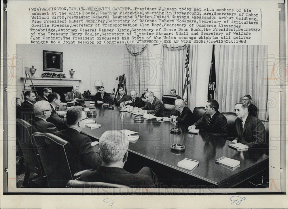 1968 Press Photo President Johnson Meeting With Cabinet Members - Historic Images