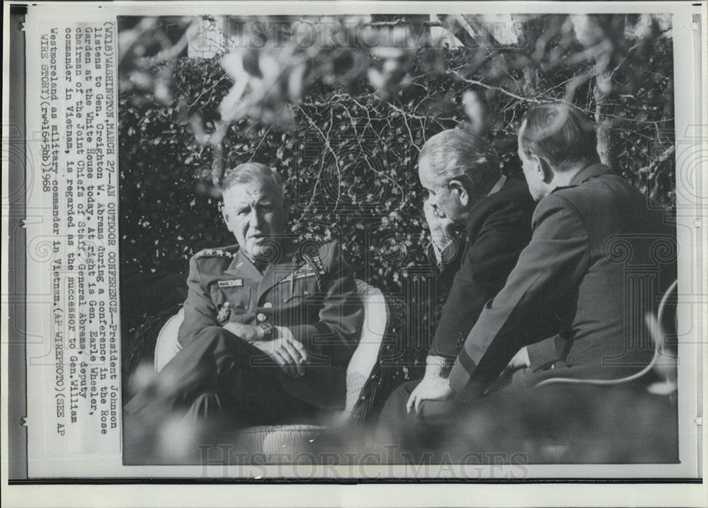 1968 Press Photo President Johnson General Creighton Abrams General Earle Weaver - Historic Images