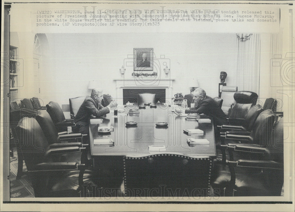 1968 Press Photo President Johnson Meets with Senator Eugene McCarthy - Historic Images