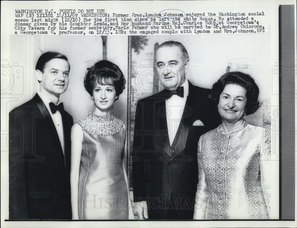 1969 Press Photo Pres. Johnson &amp; wife w/ Marie Fehmer &amp; fiance Maj. Charles Robb - Historic Images