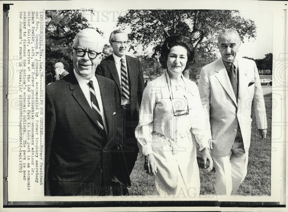 1970 Press Photo Mr. &amp; Mrs. Lyndon B. Johnson, &amp; Henry Fowler in Texas - Historic Images