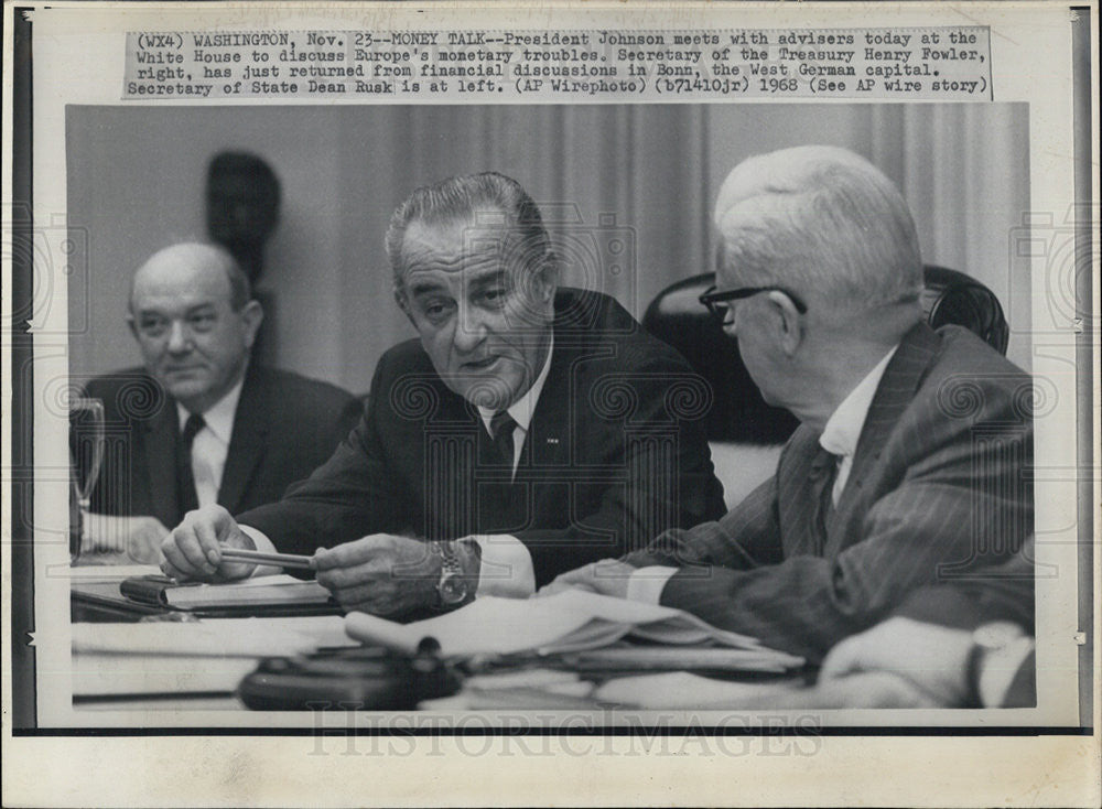 1968 Press Photo Pres. Johnson Secy of St. Dean Rusk Secy of treas. Henry Fowler - Historic Images