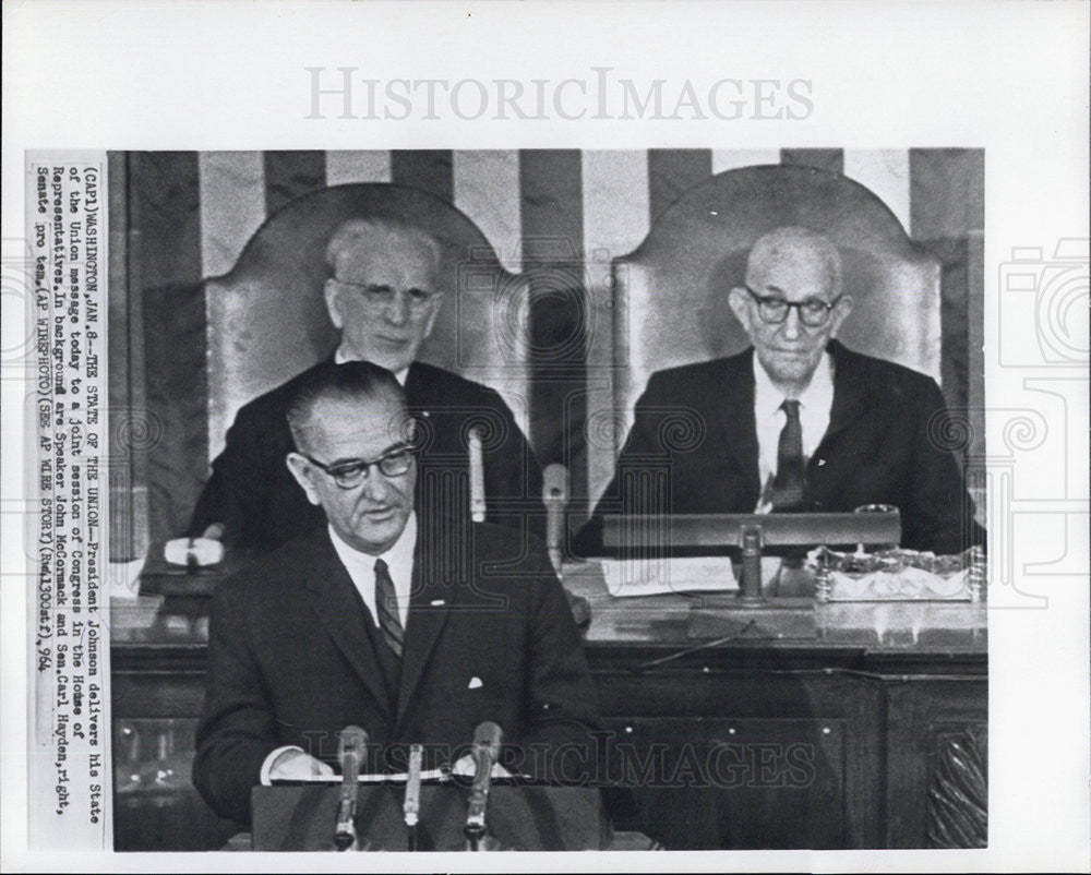 1964 Press Photo Pres. Johnson; Speaker John McCormack; Sen. Pro Tem Carl Hayden - Historic Images