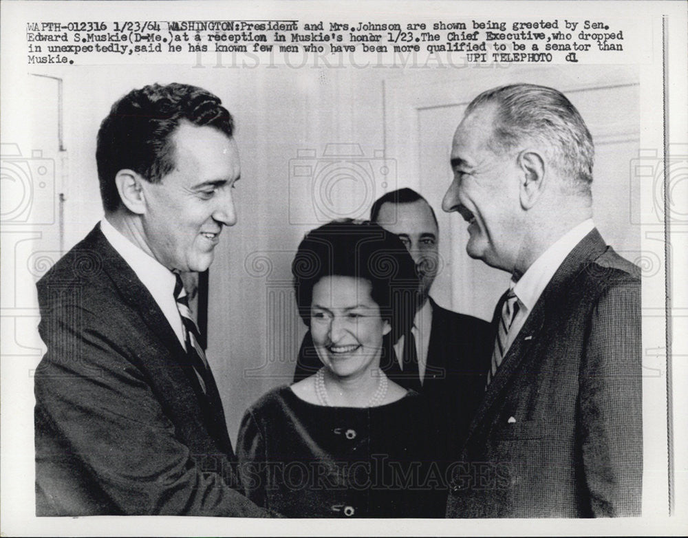 1964 Press Photo Pres. Johnson and his wife w/ Sen. Edward S. Muskie - Historic Images