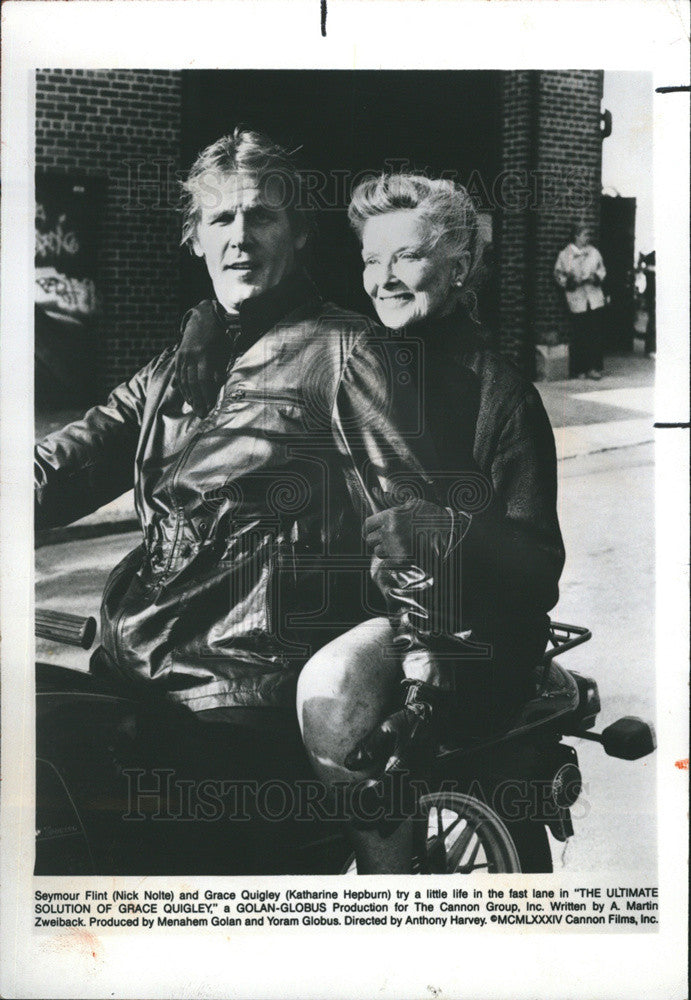 1984 Press Photo Nick Nolte Katherine Hepburn - Historic Images