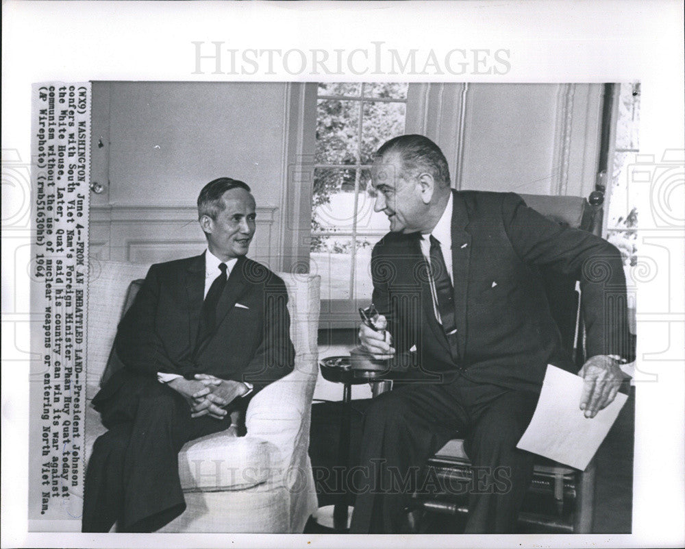 1964 Press Photo President Lyndon B. Johnson South Viet Nam Minister Phan Quat - Historic Images
