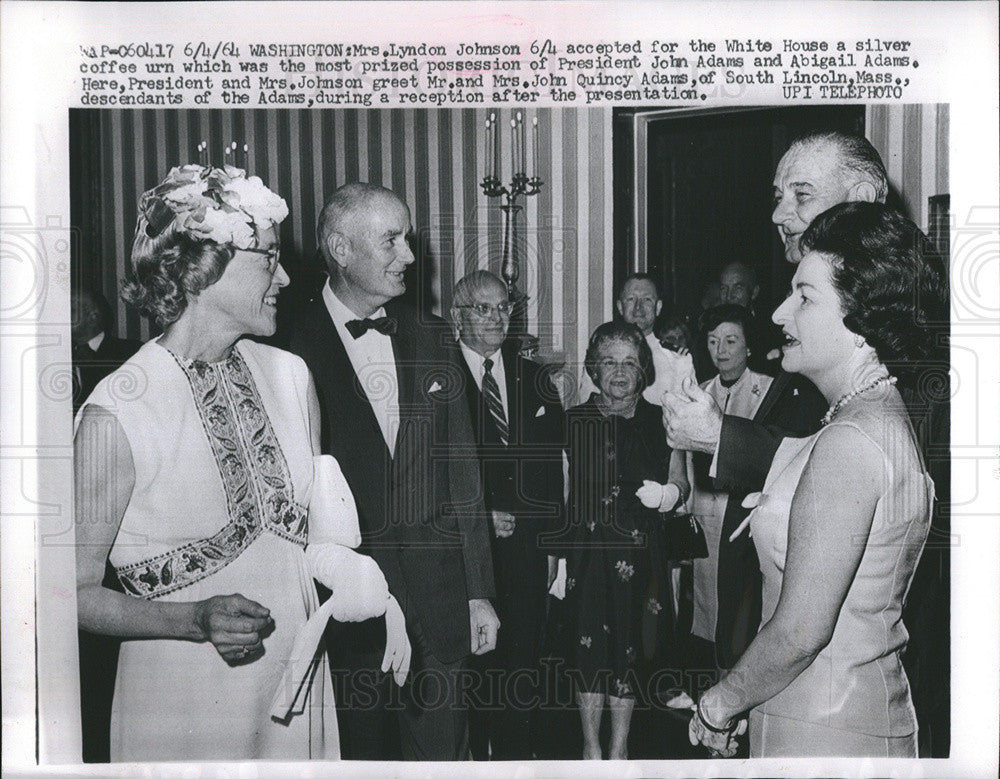 1964 Press Photo Lady Bird President Lyndon B. Johnson John Adams - Historic Images