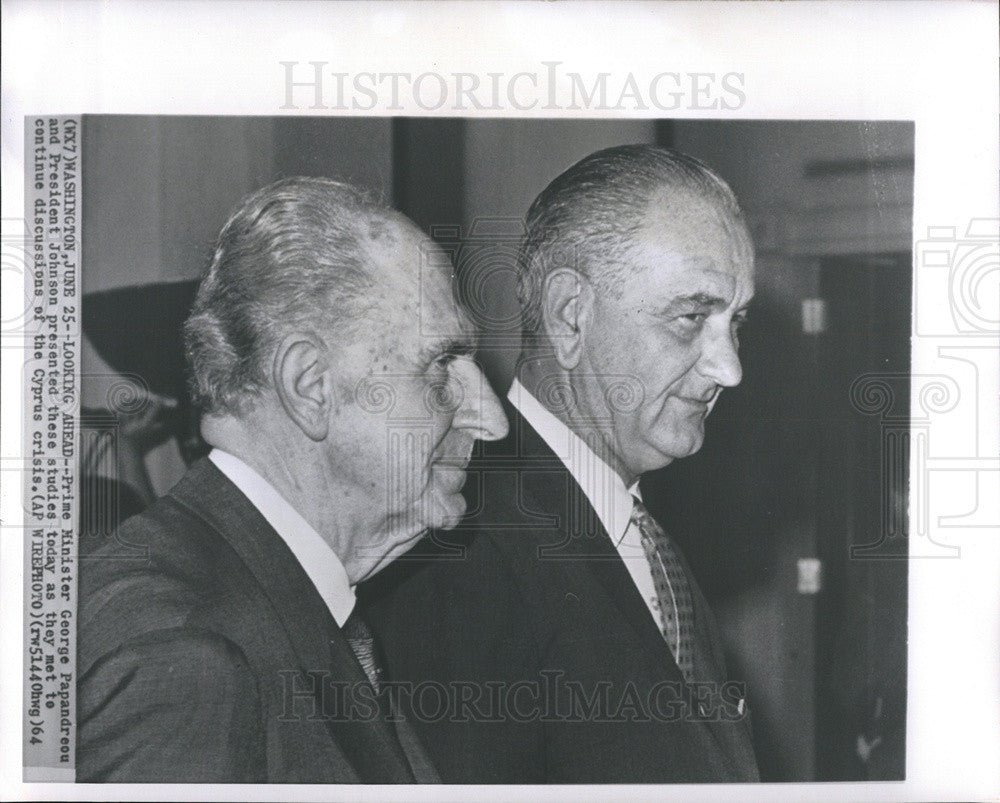 1964 Press Photo Prime Minister George Papandreou President Lyndon B. Johnson - Historic Images