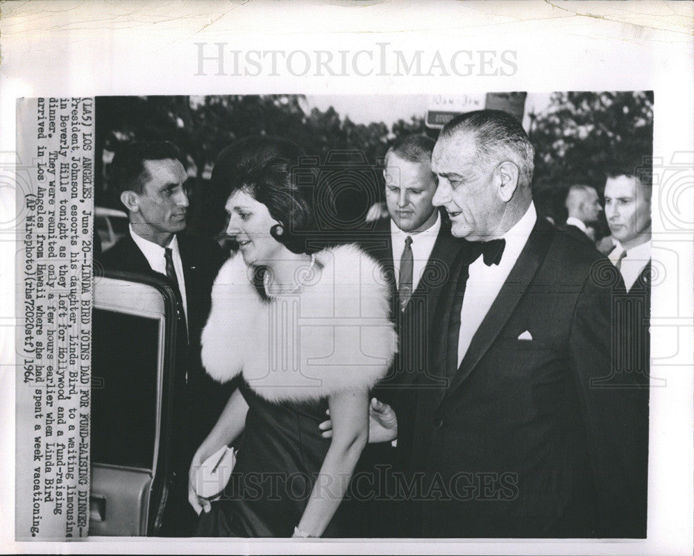 1964 Press Photo Pres Johnson escorts daughter Linda to Fund -Raiser in LA - Historic Images