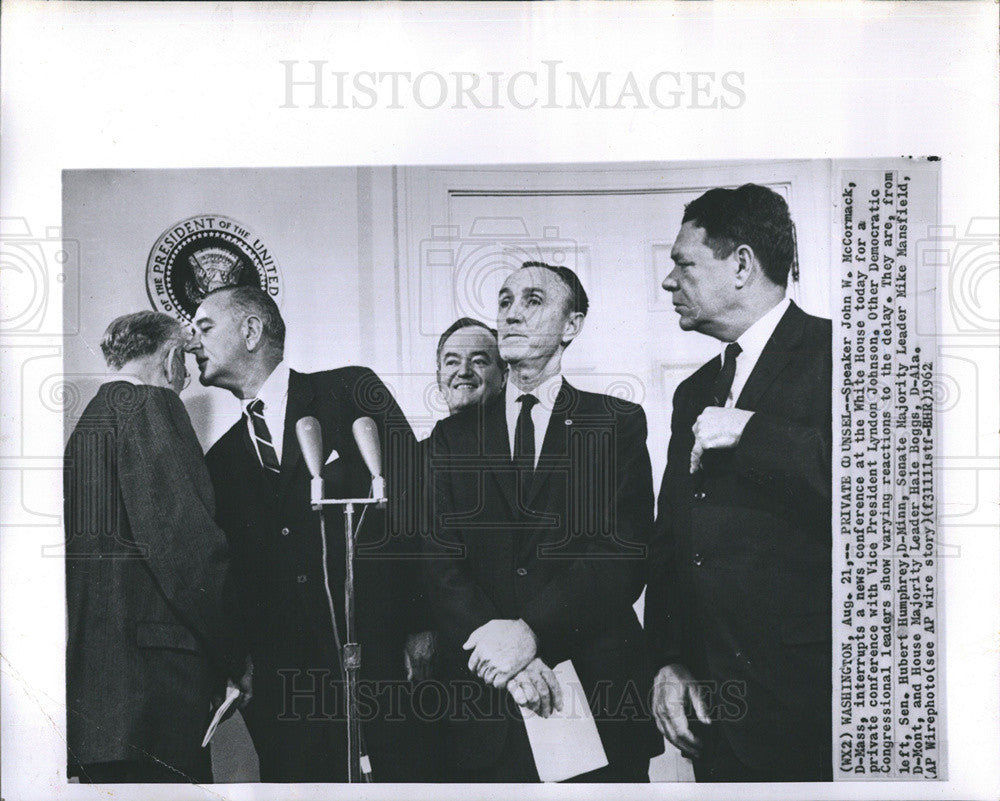 1962 Press Photo Speaker John W McCormack interrupts new conference with VP - Historic Images