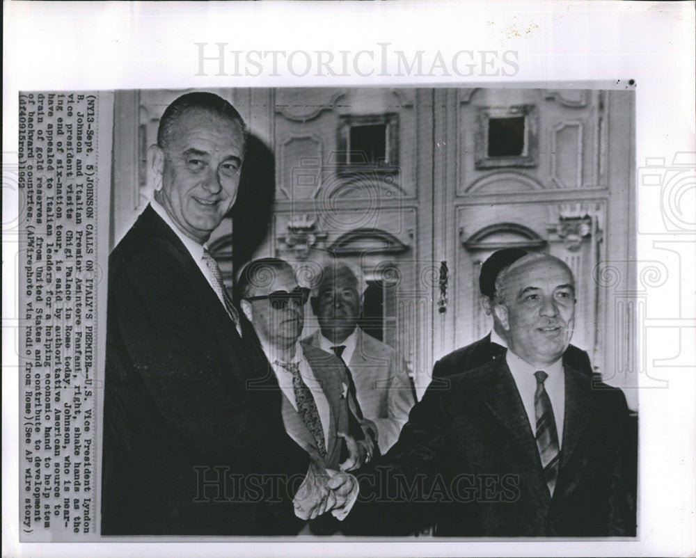 1962 Press Photo VP Johnson greets Italian Premier Amintore Fanfank - Historic Images