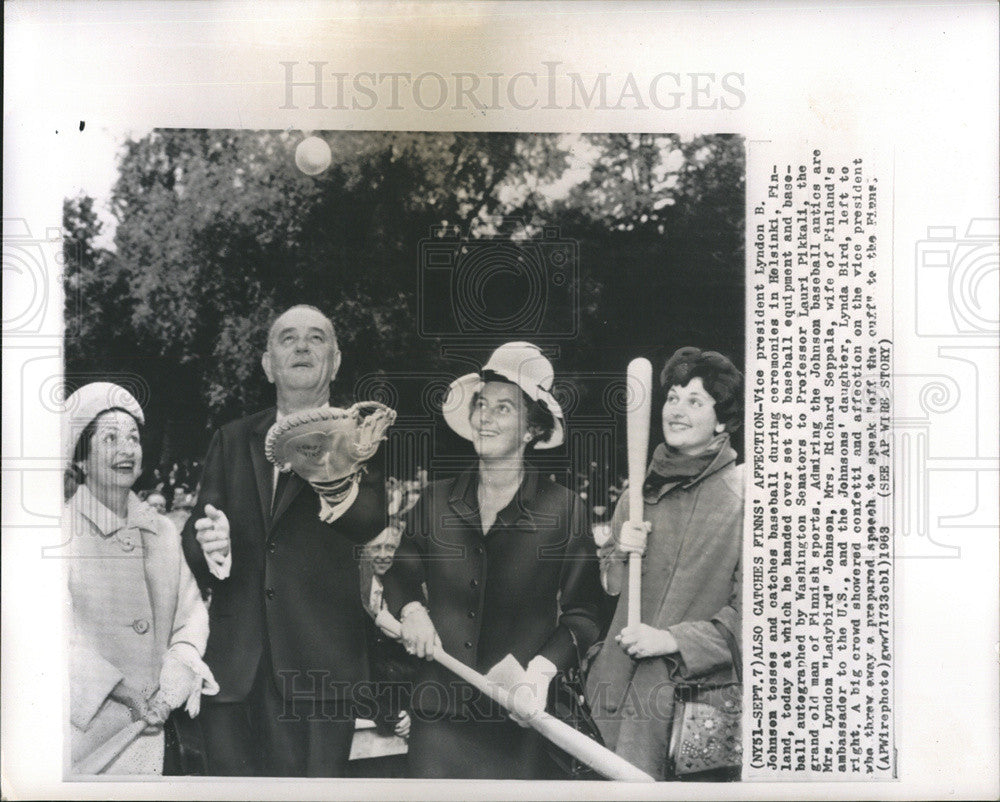 1963 Press Photo Vice Pres.Johnson at Baseball ceremonies in Helsinki Finland. - Historic Images