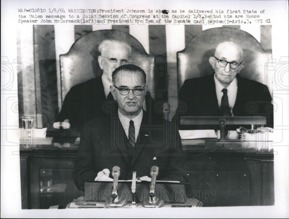 1964 Press Photo Pres Johnson delivers his first State of the Union to Congress - Historic Images