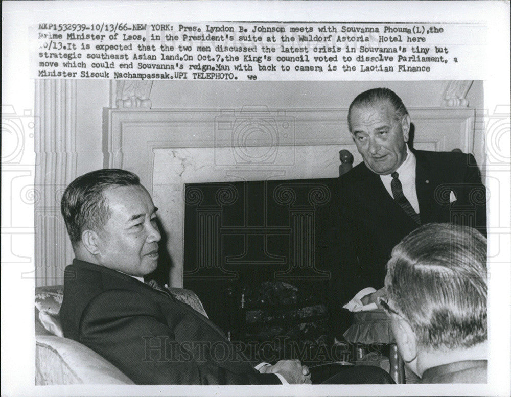 1966 Press Photo Pres.Lyndon with Souvanna, Laos Prime Minister. - Historic Images