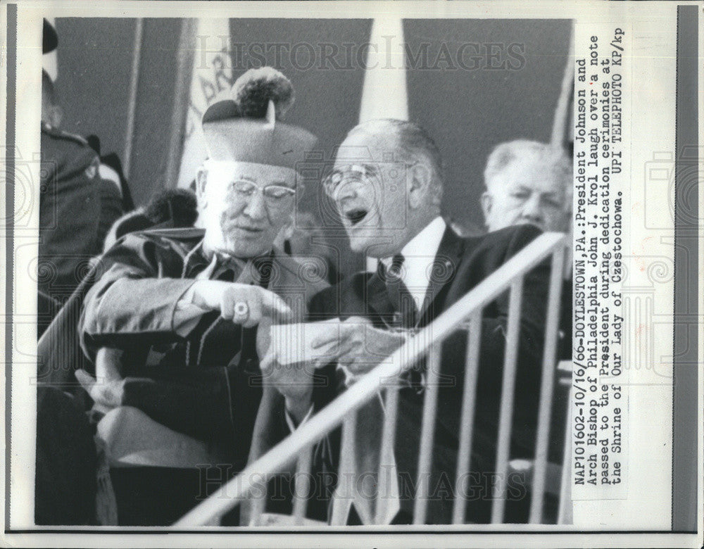 1966 Press Photo Pres Johnson and Arch Bishop John J Krol at dedication in Phile - Historic Images