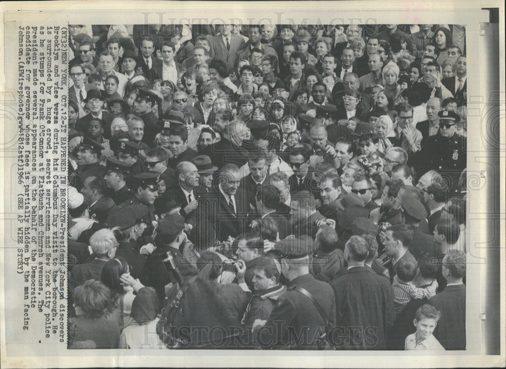 1966 Press Photo Pres Johnson in Brooklyn,NY,for Columbus Day Dinner - Historic Images