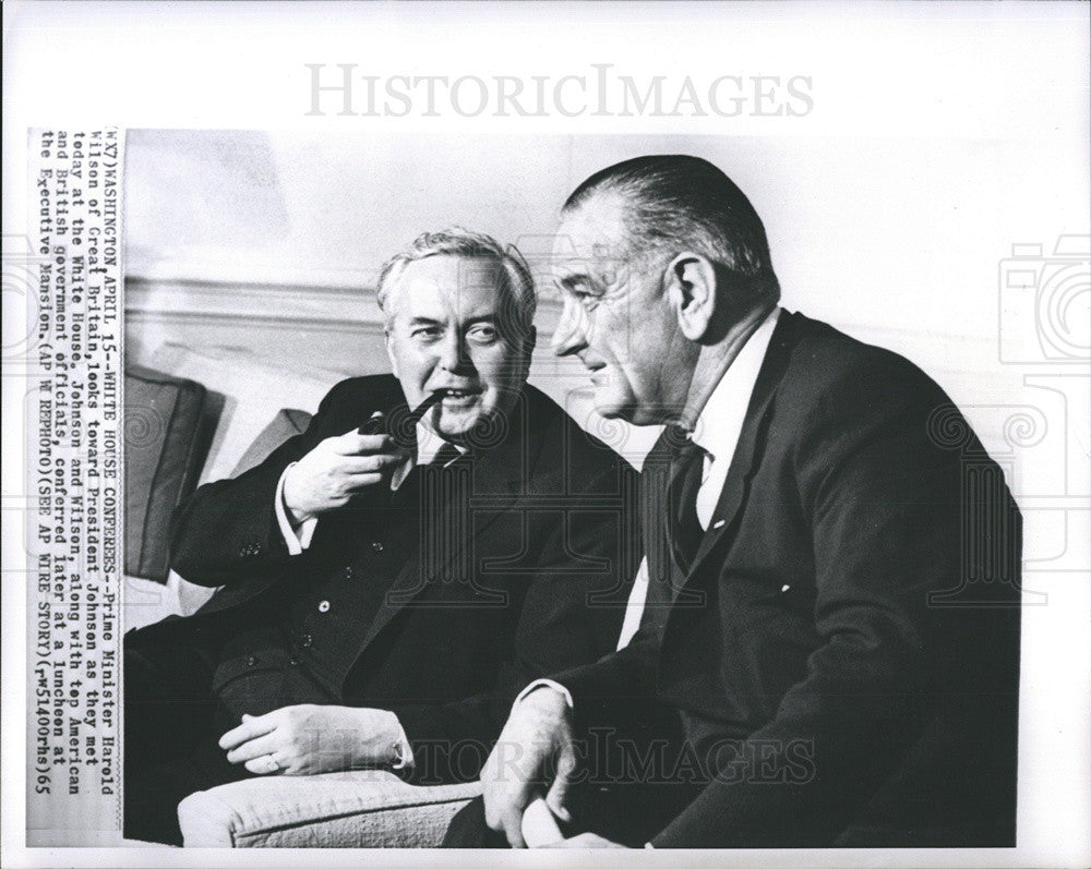 1965 Press Photo Pres Johnson with GB Prime Min Harold Wilson in White House - Historic Images