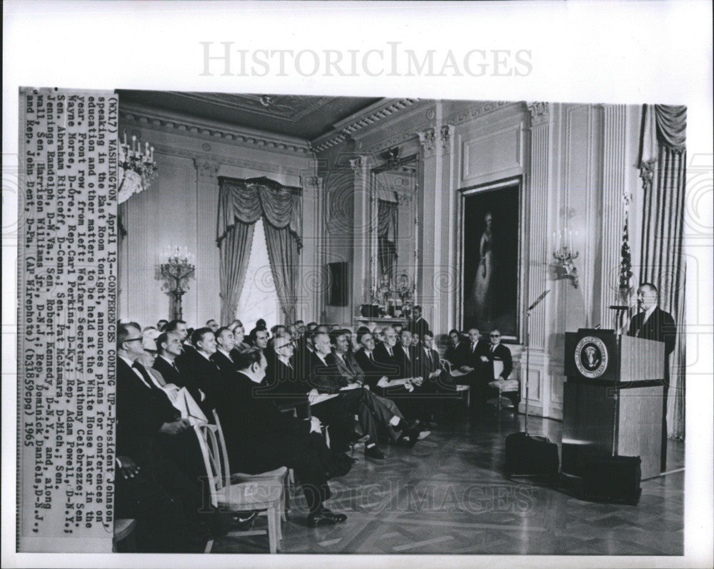 1965 Press Photo Pres.Johnson speak at East room white house. - Historic Images