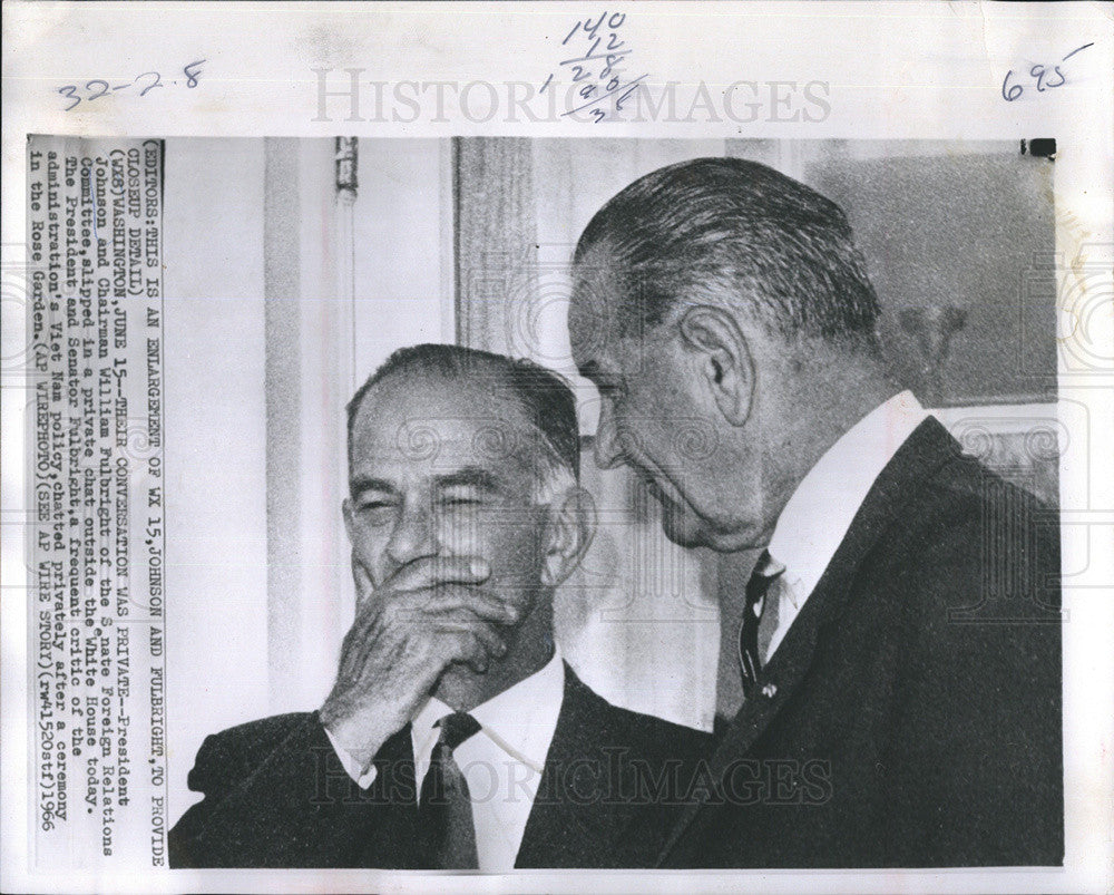 1966 Press Photo President Johnson and Chairman William Fulbright - Historic Images