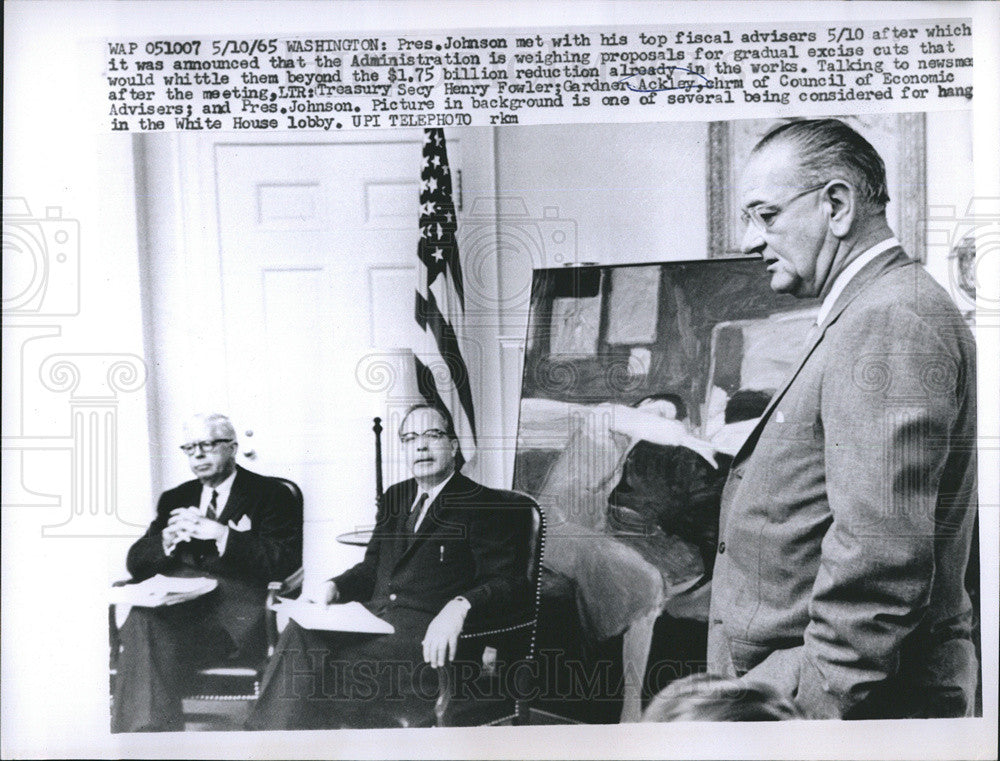 1965 Press Photo Pres.Johnson with his Fiscal Advisers. - Historic Images