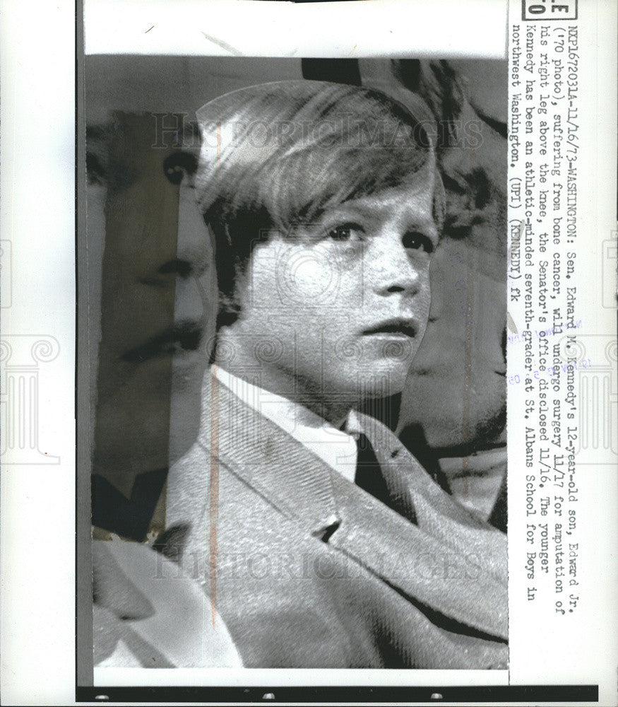 1973 Press Photo Sen Edward Kennedy&#39;s 12 Year Old Son Edward Jr Has Bone Cancer - Historic Images