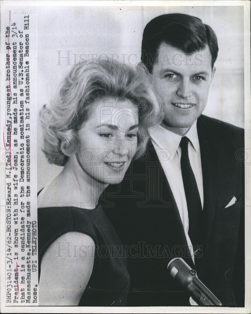 1962 Press Photo Sen candidate Edward (Ted) Kennedy and wife Joan - Historic Images