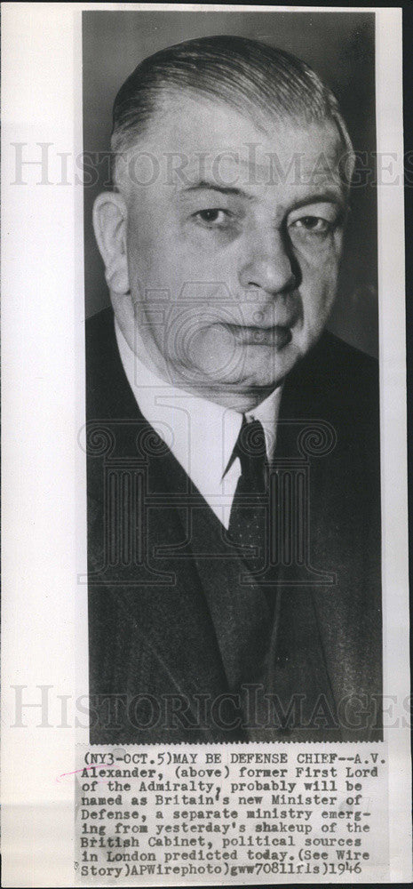 1946 Press Photo A.V. Alexander First Lord Admiralty Britain Minister Defense - Historic Images