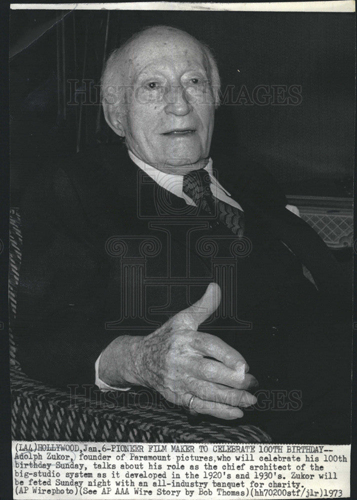 1973. Press Photo Paramount Pioneer Film Maker Adolph Zukor&#39;s 100th Bday - Historic Images