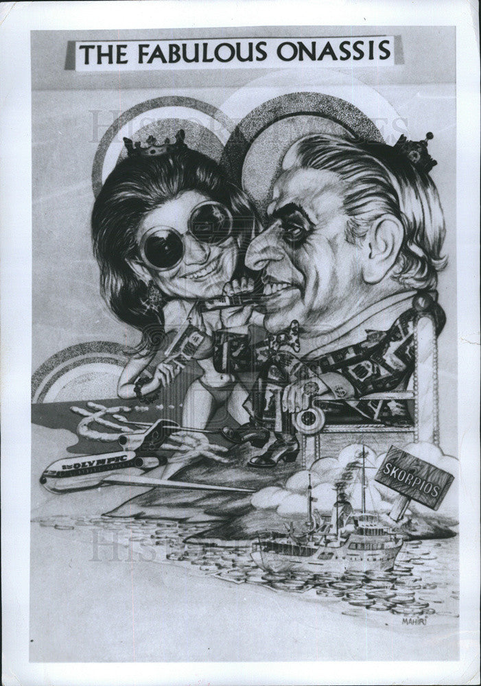 1972 Press Photo Cartoon Sketchof Aristotle And Jackie Onasis - Historic Images