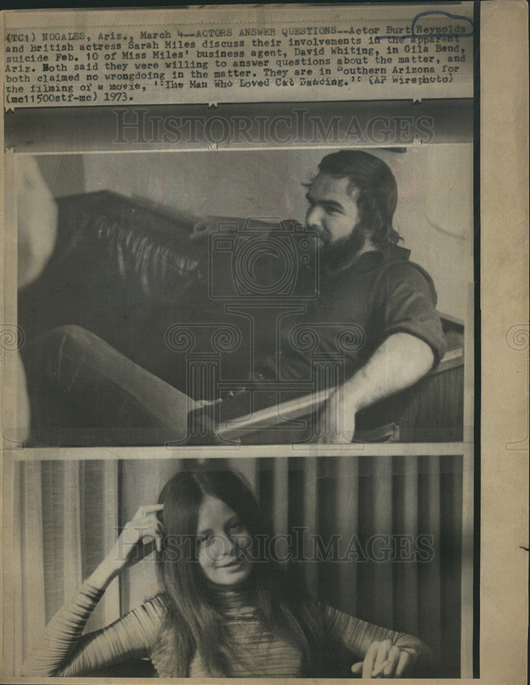 1973 Press Photo Sarah Miles Burt Reynolds David Whiting Suicide - Historic Images