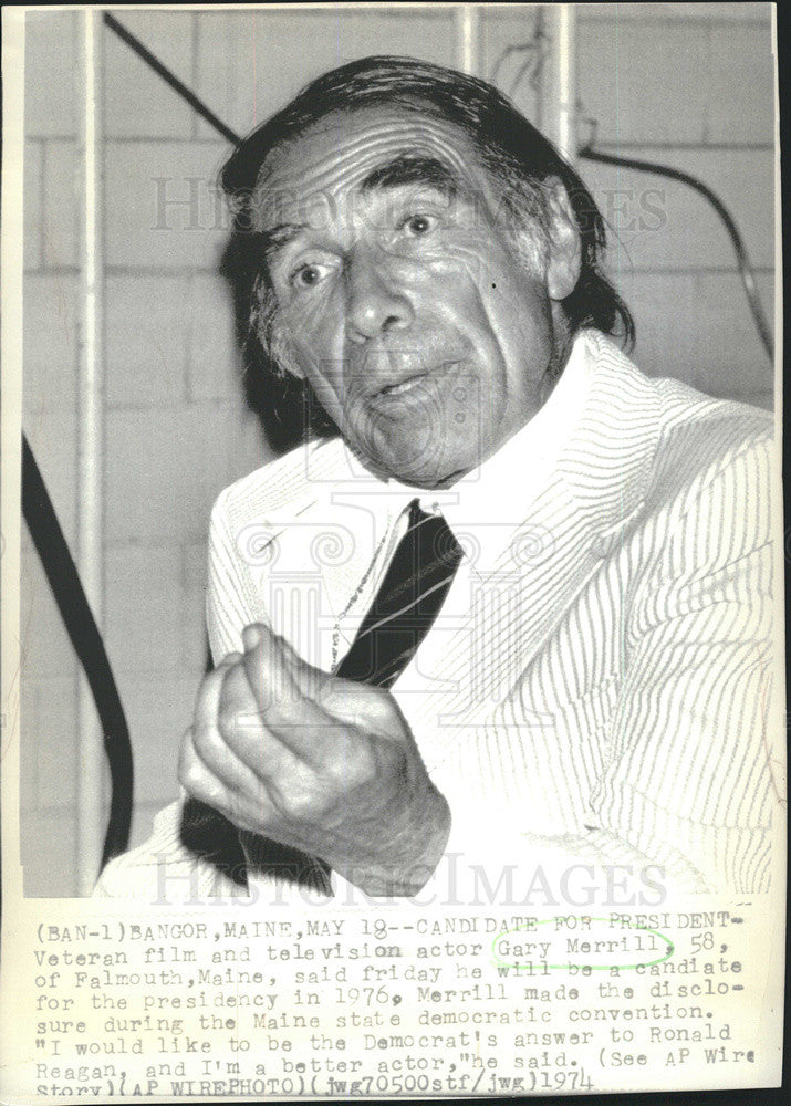 1974 Press Photo Gary Merrill Actor Presidential Candidate - Historic Images